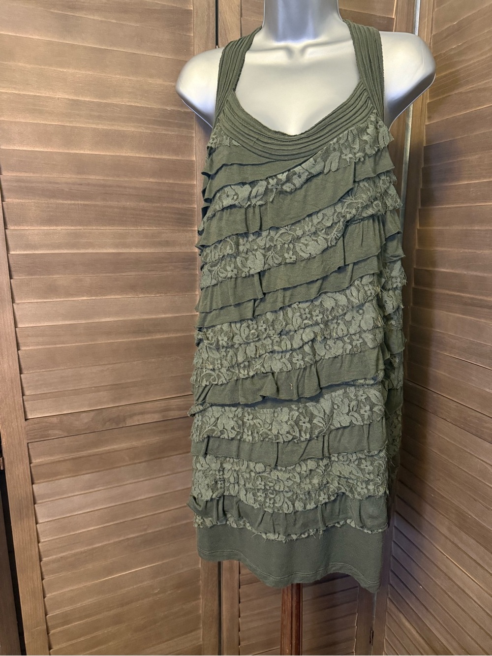 Olive green/sage layered strap dress. Femcore, whimseycore.
